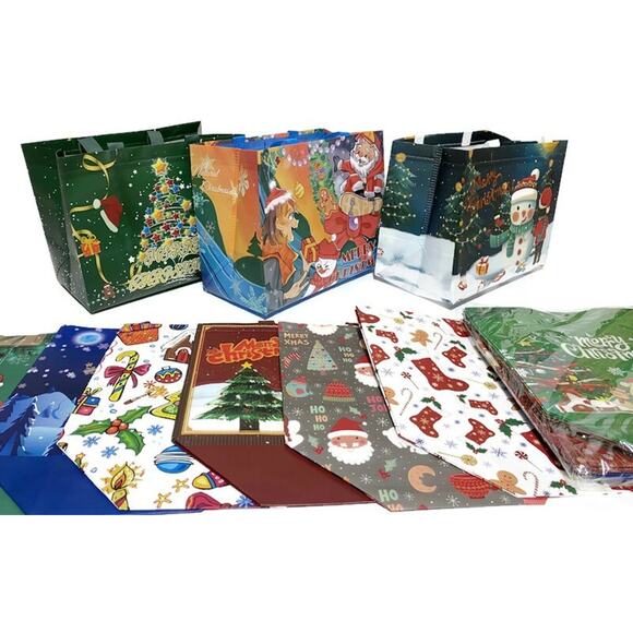 Reusable Christmas Gift Tote Bags with Handles 12.5" x 9.8" x 6.7" Lot of 22 - Picture 2 of 8